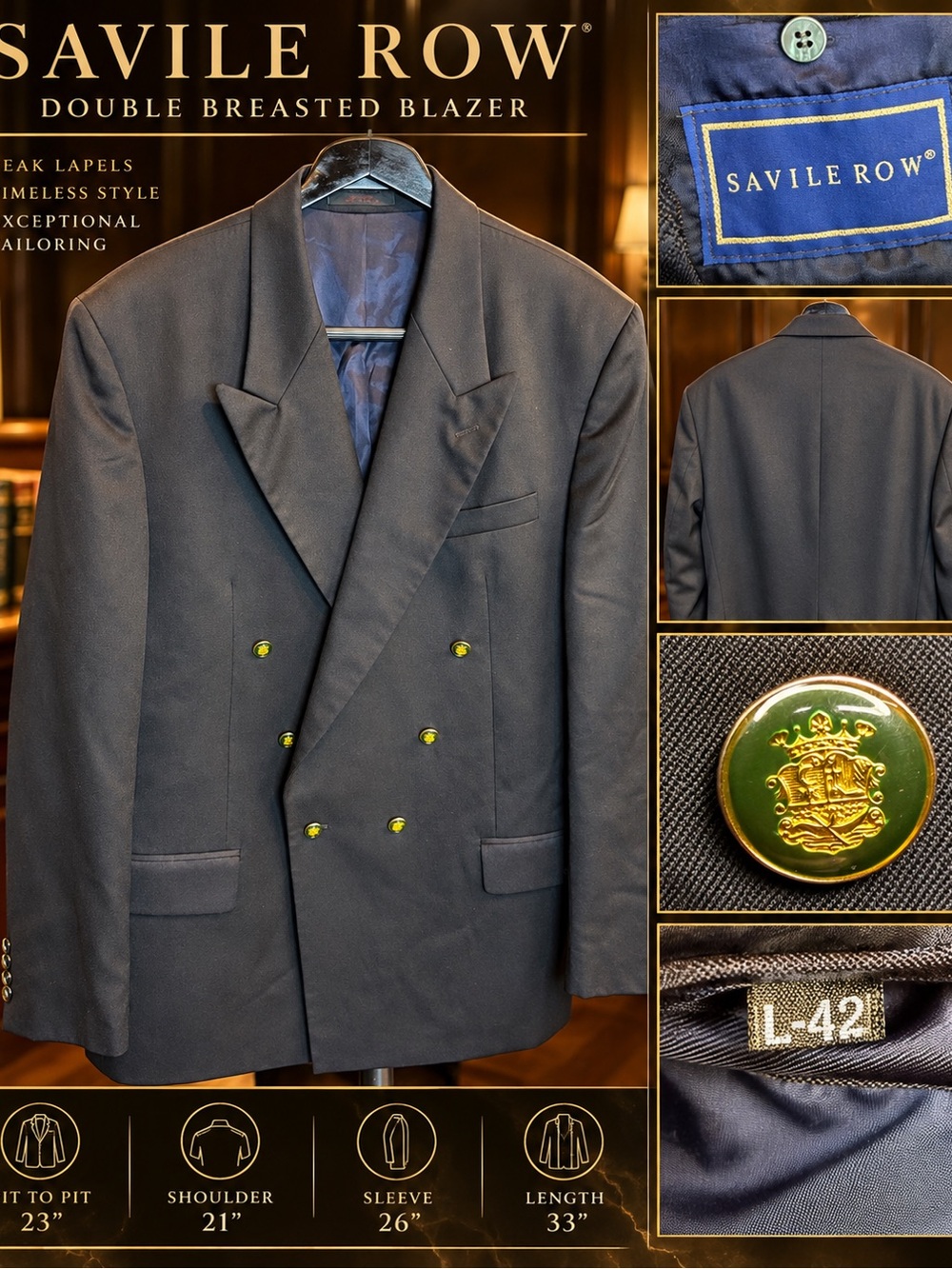 Double-Breasted Navy Blazer - Men’s L42
